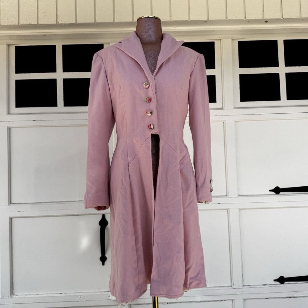 A-line Flared cutaway stable coat pink Floral Lined Covers Buttons Twee Coquette